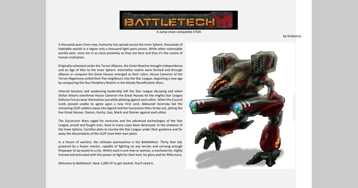 Battletech A Jump Chain Compatible Cyoa Rpg Item Rpggeek