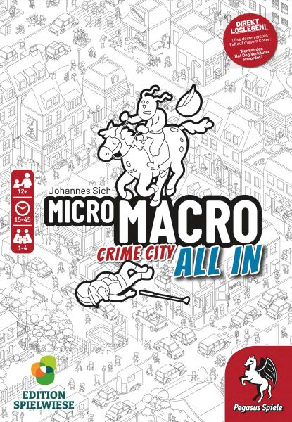 MicroMacro: Crime City 3 – All In, Edition Spielwiese / Pegasus Spiele, 2022 — front cover, German edition (image provided by the publisher)