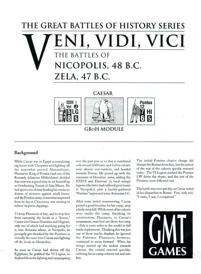 The Great Battles of Julius Caesar: The Civil Wars 48-45 B.C. – Veni Vidi Vici: The Battles of Nicopolis 48 B.C. Zela 47 B.C.