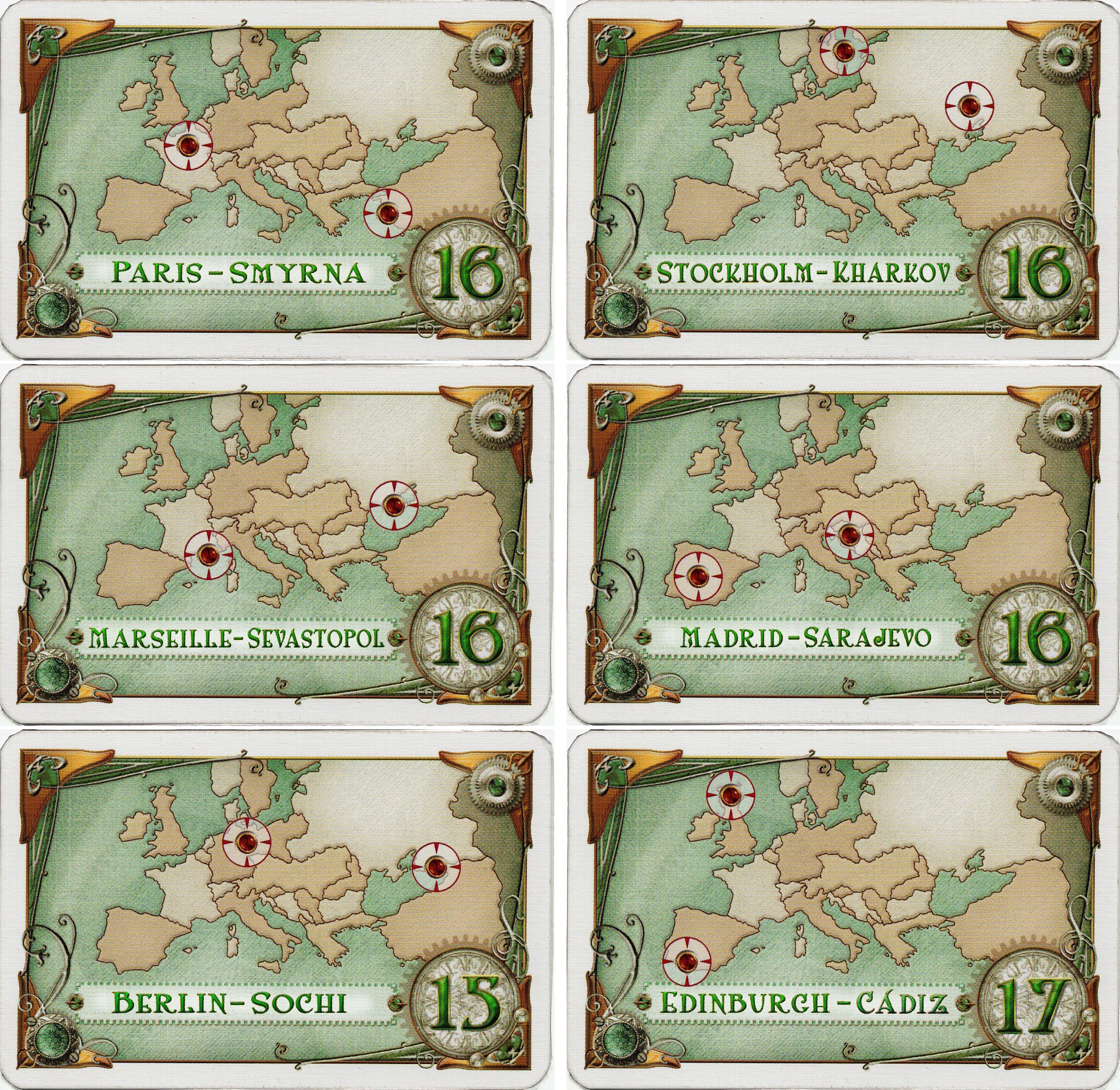 New destination tickets (fan expansion for Ticket to Ride Europe)