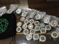 arkham horror card game coin capsules LCG The Forgotten Age Plaque and Chaos Tokens featuring a gold edge plated minimalist wallet/art plaque and replacement Auto What size coin capsules fit