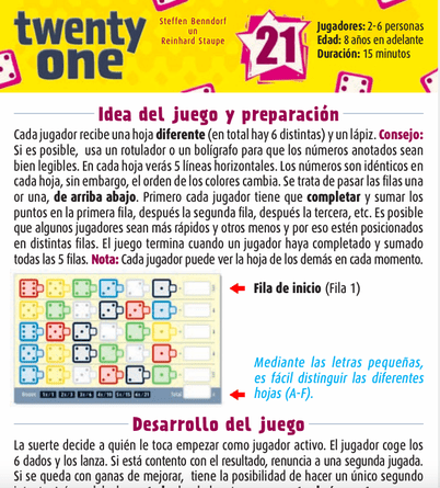 Rules: Twenty One | Juegos Roll & Write
