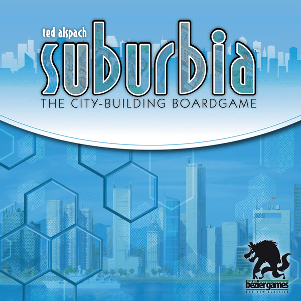 Suburbia: The City-Building Boardgame, Bézier Games, 2021 — front cover, second edition (image provided by the publisher)