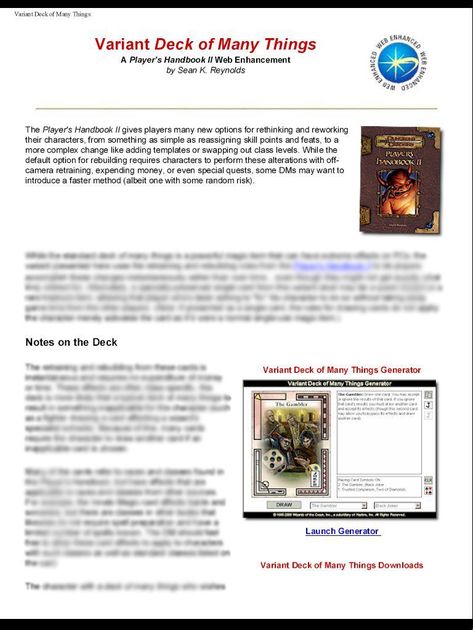 Variant Deck Of Many Things Rpg Item Rpggeek