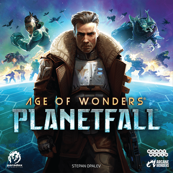 Age of Wonders: Planetfall, Arcane Wonders / Hobby World, 2023 — front cover (image provided by the publisher)