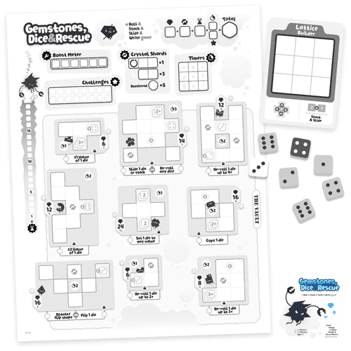 Print and Play Gemstones, Dice & Rescue Juegos Roll & Write