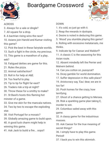 Boardgame cryptic crossword The Dyslexic Gamer