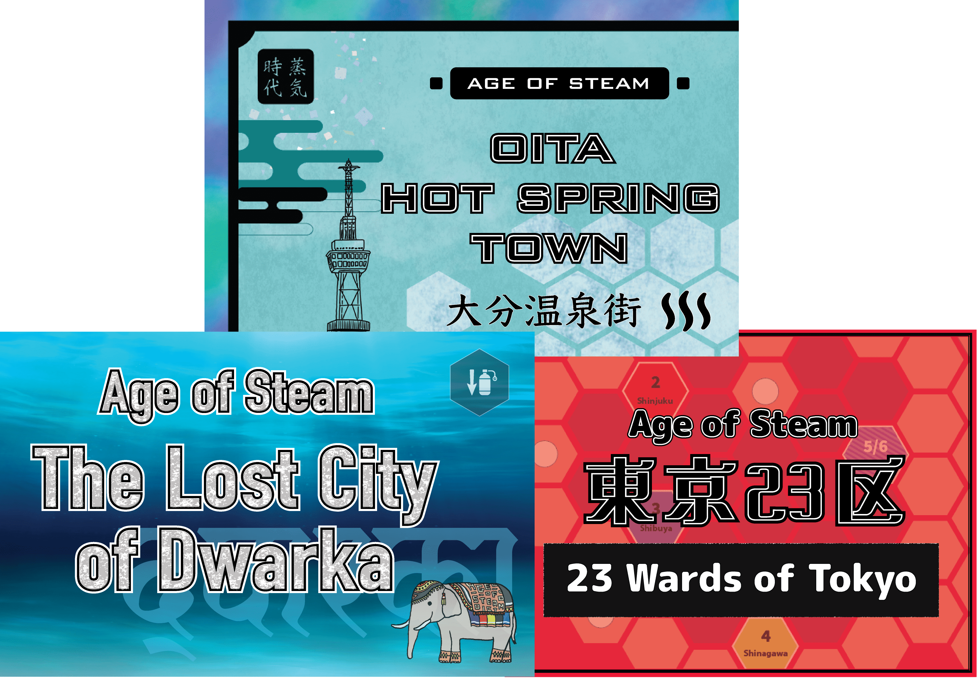 Age of Steam Expansion: 23 Wards of Tokyo, Oita Hot Spring Town & The Lost City of Dwarka