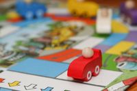 The red car crossing the finish line