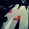 Double fours with pink and orange dice.