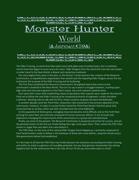 Monster Hunter World A Jumpchain Cyoa Rpg Item Rpggeek While learning java 9 features i came across a new method of thread class, called onspinwait. monster hunter world a jumpchain cyoa