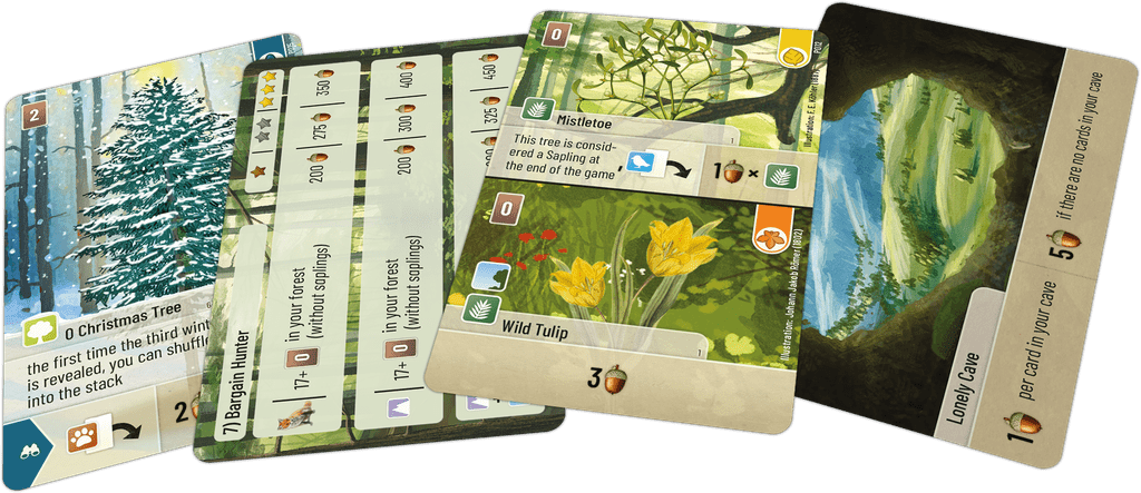 Forest Shuffle: Exploration, Lookout Games, 2025 — 샘플 구성 요소, 영어판(출판사 제공 이미지)