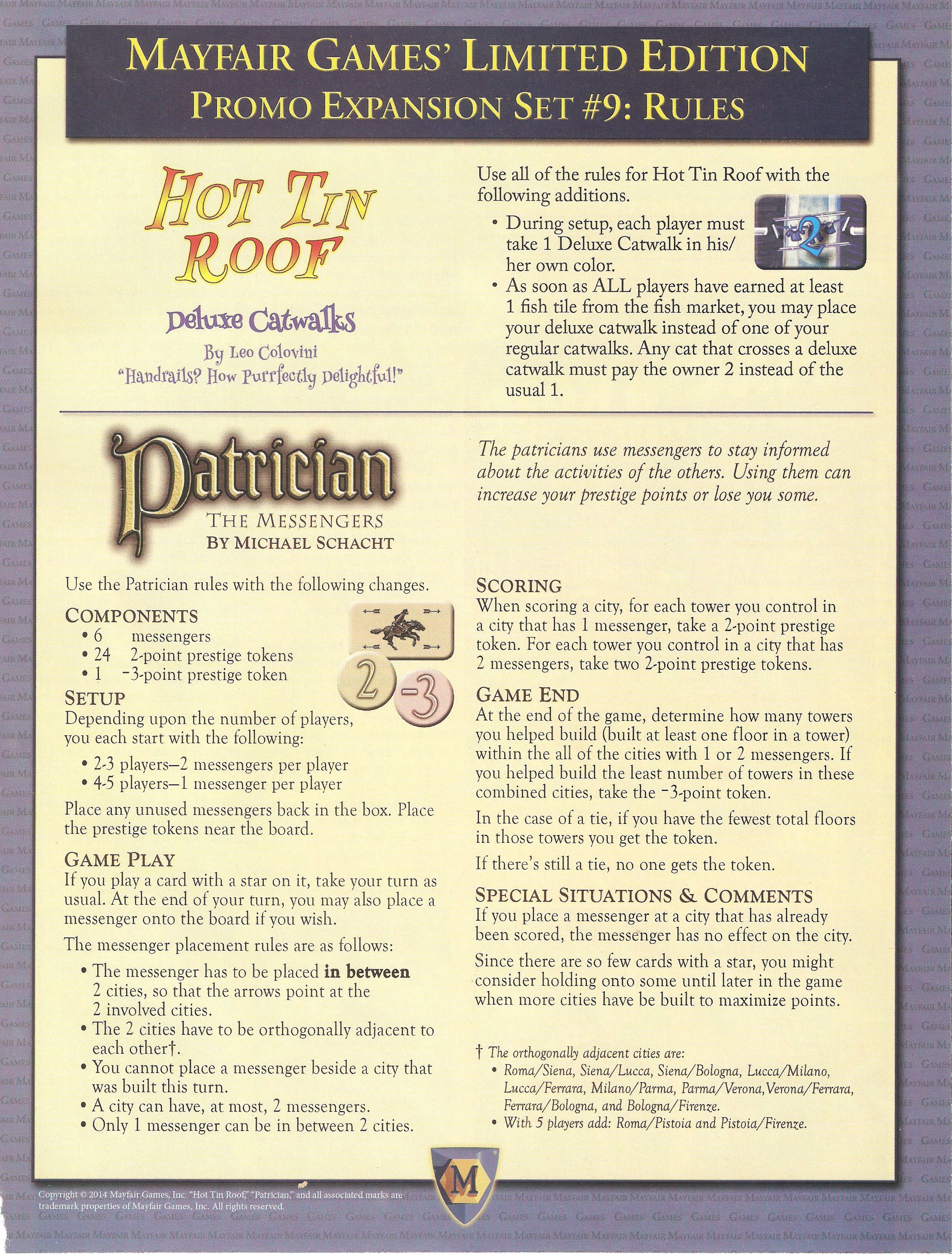 Mayfair Games' Limited Edition Promo Expansion Set #9 cover art