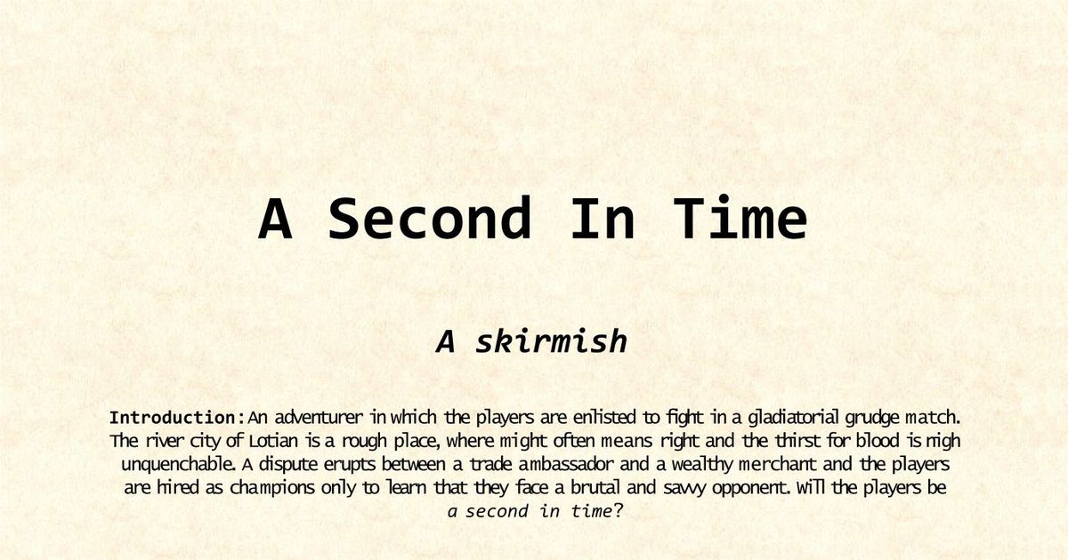 A Second in Time RPG Item RPGGeek