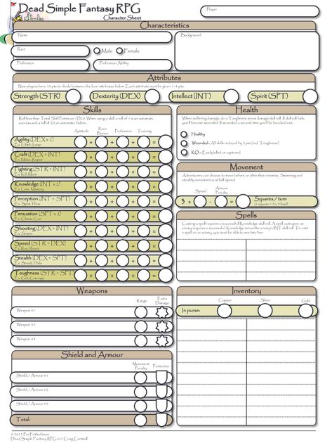 Dead Simple Fantasy Rpg Character Sheet Rpg Item Rpggeek