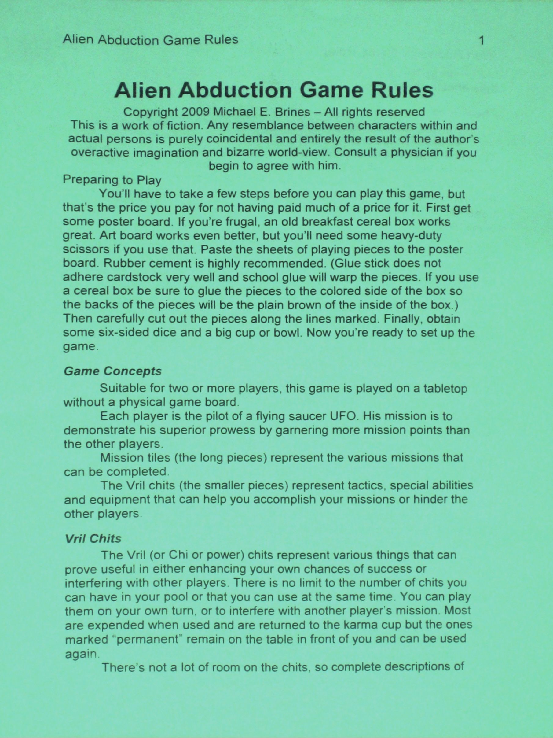 The Alien Abduction Home Game