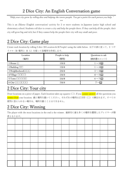 2 Dice City: An English conversation game