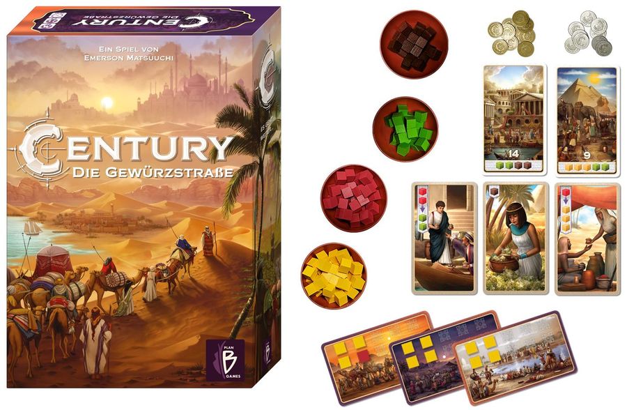 Century: Die Gewürzstrae, Plan B Games, 2017 — box and components (image provided by the publisher)