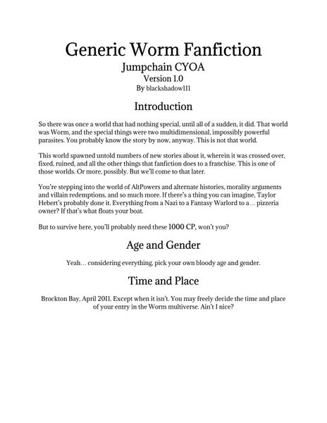 Generic Worm Fanfiction Jumpchain Cyoa Image Boardgamegeek Jumpchain is a subset of choose your own adventure games. generic worm fanfiction jumpchain cyoa