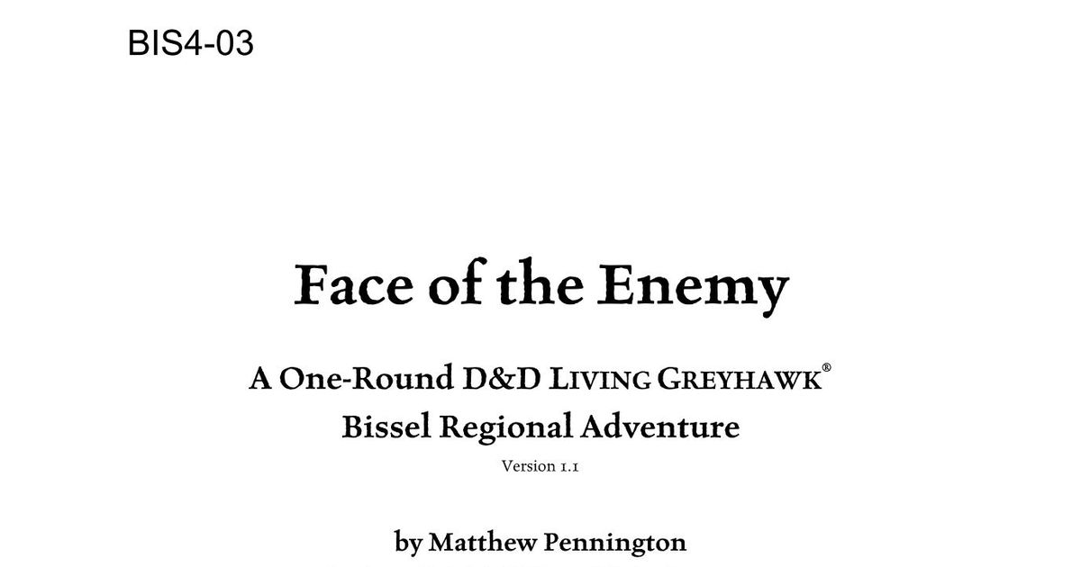 BIS403 Face of the Enemy RPG Item RPGGeek
