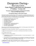 RPG Item: Dungeons Daring Open Game Content Game Masters Guide Reference Document (Version 4)