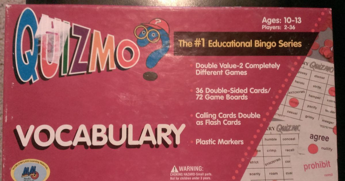 Learning Advantage QUIZMO Vocabulary - 36 Double-Sided Game Boards -  Bingo-Style