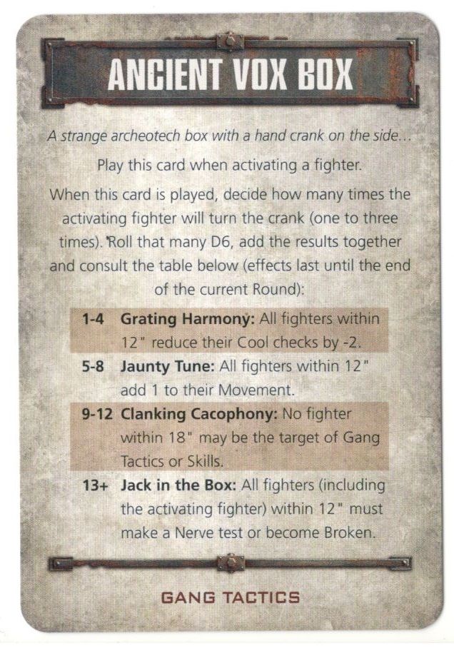 Necromunda: Underhive – Ancient Vox Box Tactics Card cover art
