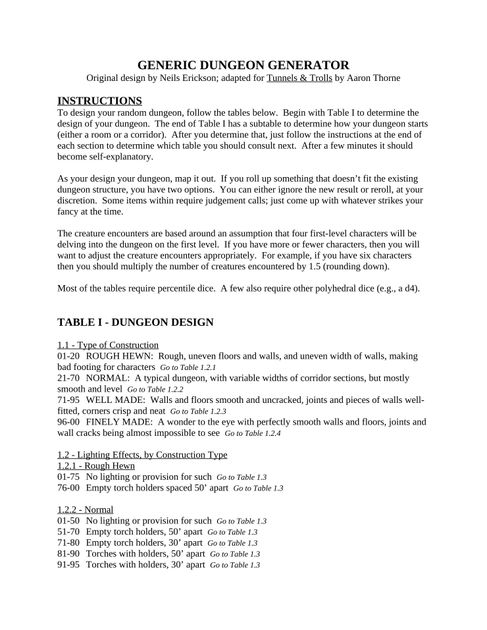 Generic Dungeon Generator (T&T) | RPG Item | RPGGeek