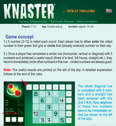 Rules: Knaster | Juegos Roll & Write