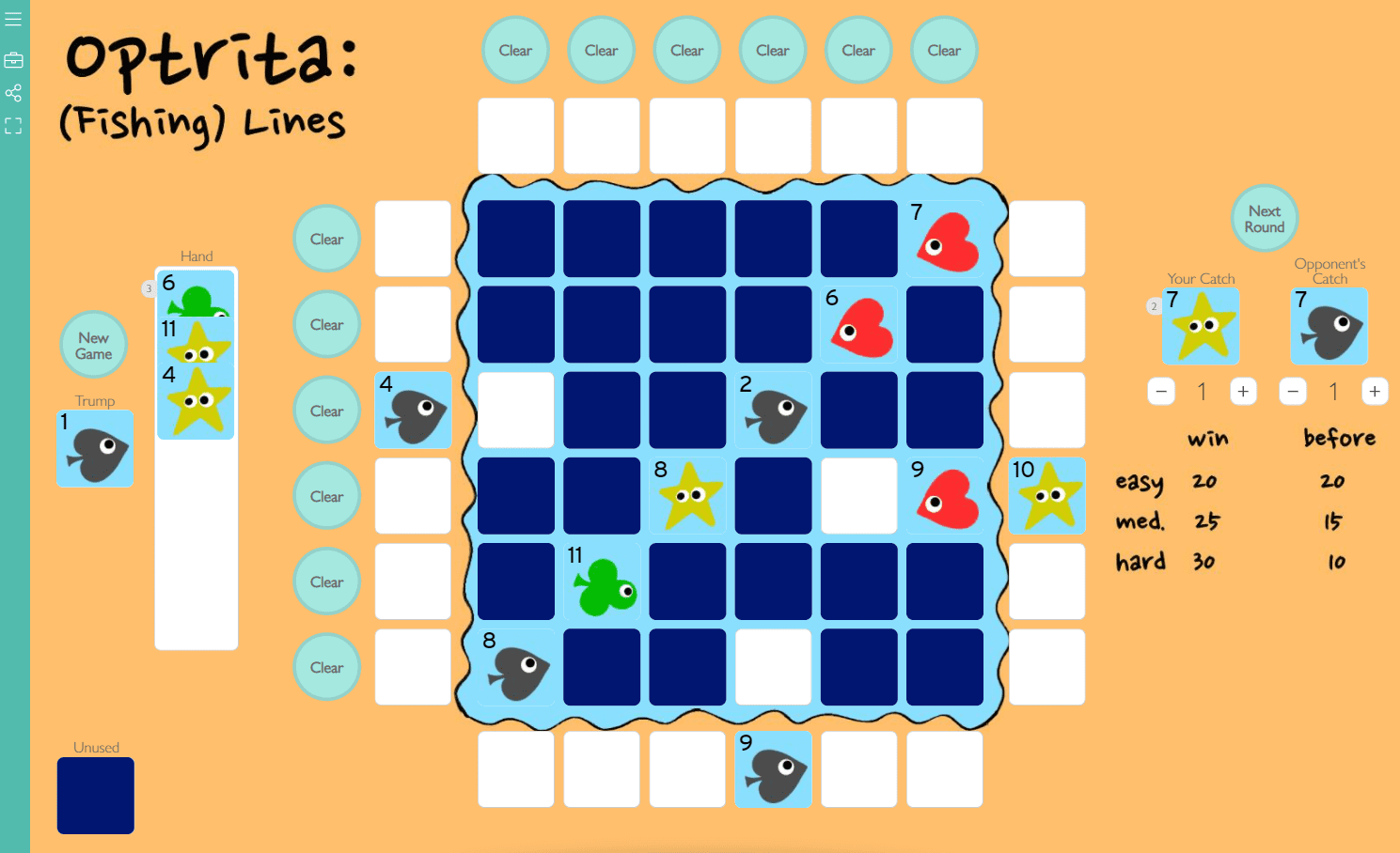 {WIP} Optrita Lines. A One Player Trick Taking Game [Traditional Deck