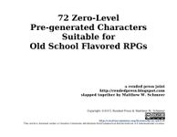 RPG Item: 72 Zero-Level Pre-generated Characters Suitable for Old School Flavored RPGs