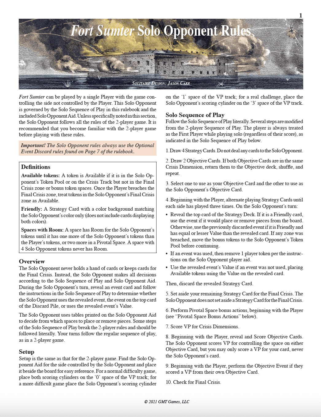 Fort Sumter: Solo Opponent