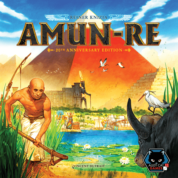 Amun-Re: 20th Anniversary Edition, Alley Cat Games, 2023 — non-final front cover (image provided by the publisher)