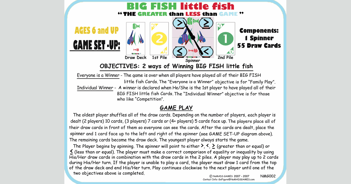 BIG FISH little fish "The GREATER than less than GAME" Board Game BoardGameGeek