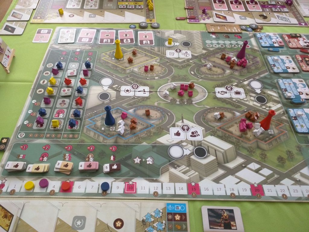 The end of the game look of all the Galleries and the Foreign Market — Photo by Muse23PT on BoardGameGeek