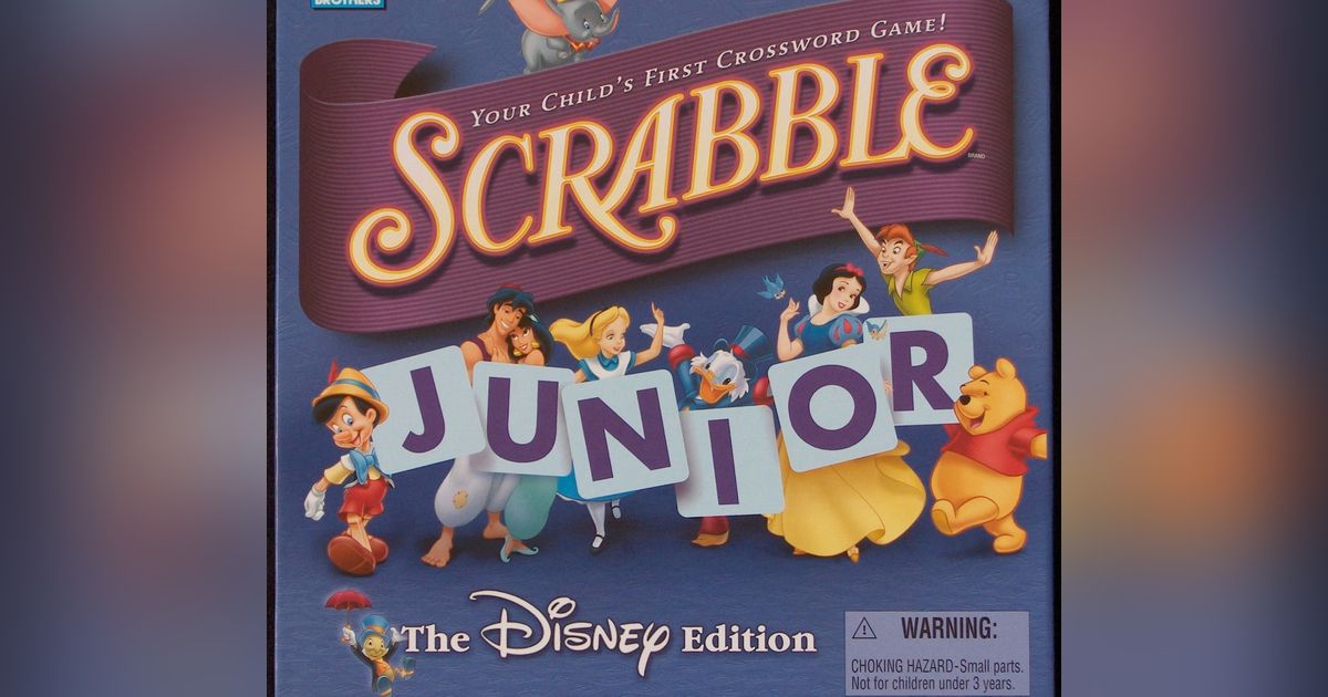 Disney Scrabble Junior Brand Crossword Game 2 Difficulty Levels for Ages 6+