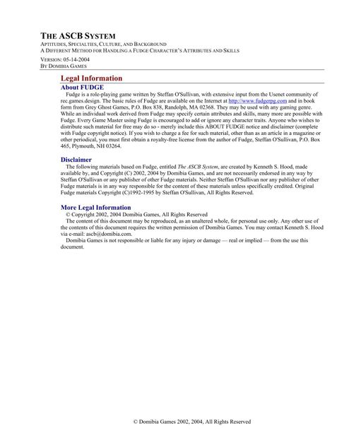 The ASCB System | RPG Item | RPGGeek