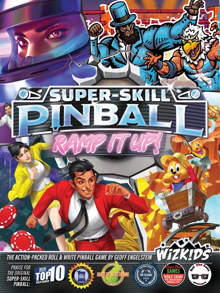 Super-Skill Pinball: Ramp it Up!, WizKids, 2021 — front cover (image provided by the publisher)