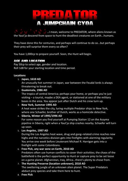 Predator A Jumpchain Cyoa Rpg Item Rpggeek 1 welcome to the jumpchain wikia 2 what is jumpchain? predator a jumpchain cyoa rpg item