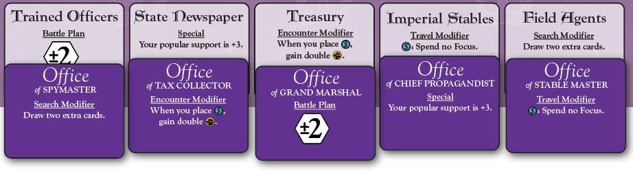 Prototype officer cards for the print and play of Oath: Chronicles of Empire and Exile