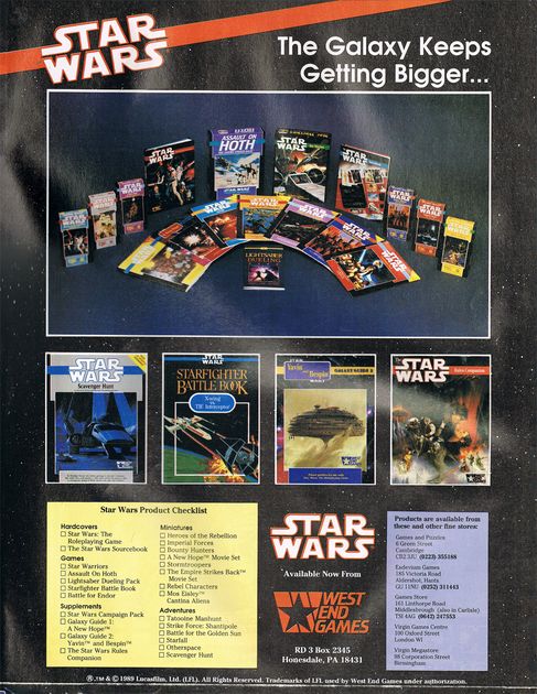 Star Wars Starfall West End Games 1989 –