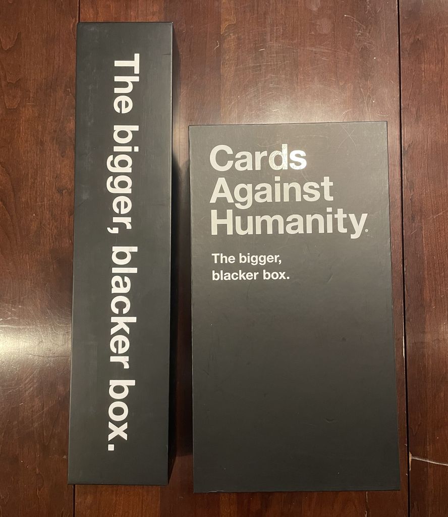 Size comparison between Bigger Blacker Boxes Cards Against Humanity