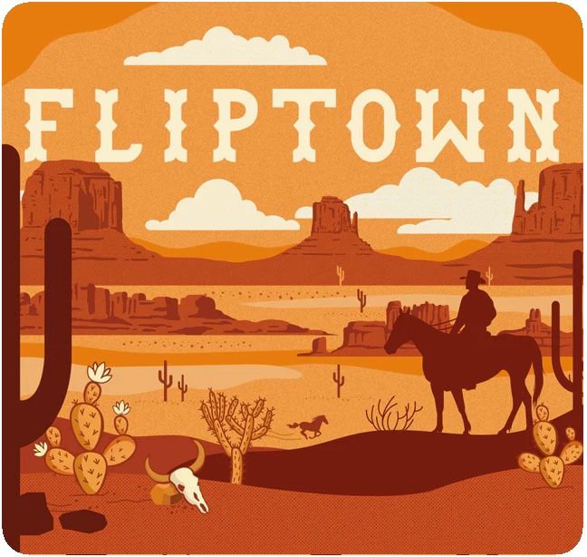 Fliptown gioco da tavolo flip-and-write far west per 1-4 giocatori - copertina ufficiale Write Stuff Games