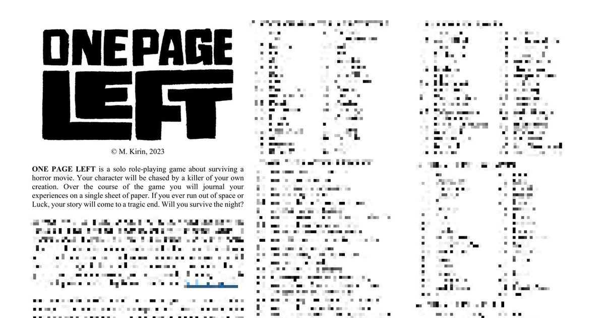 ONE PAGE LEFT | RPG Item | RPGGeek