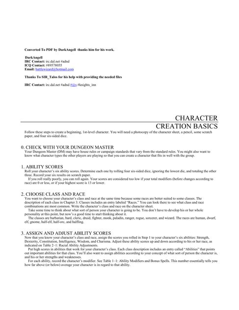 Character Creation Basics | RPG Item | RPGGeek