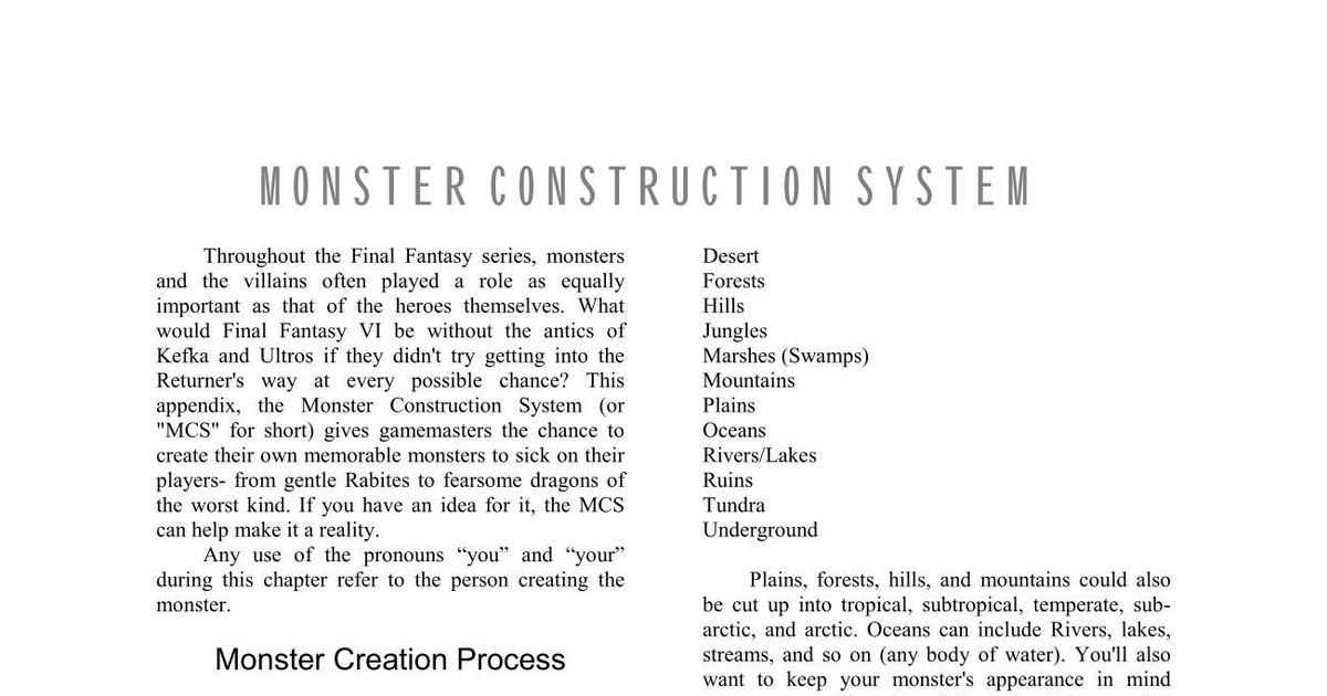 Monster Construction System | RPG Item | BoardGameGeek
