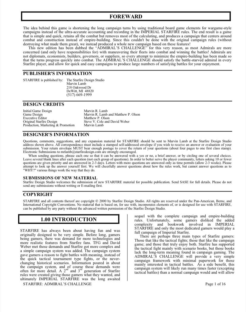 Starfire (3rd Edition): Admiral's Challenge