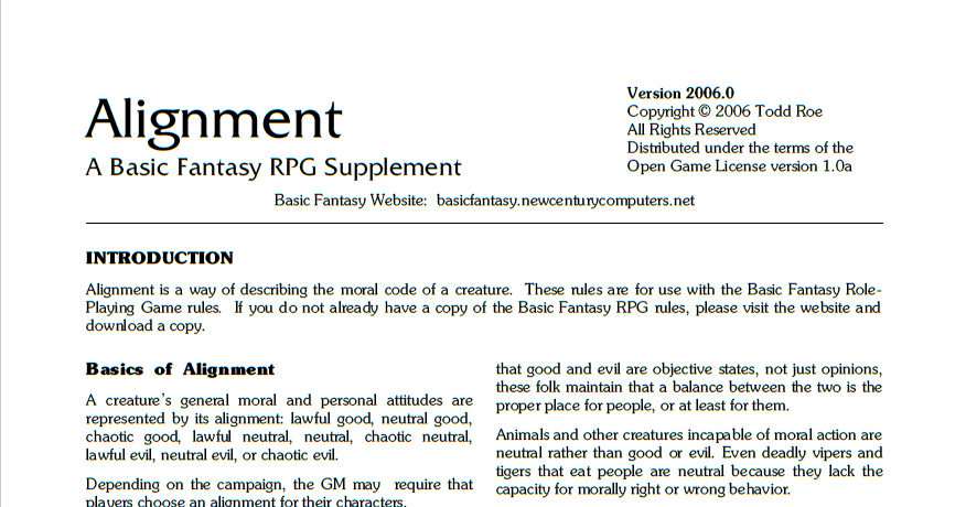 Alignment: A Basic Fantasy RPG Supplement | RPG Item | RPGGeek