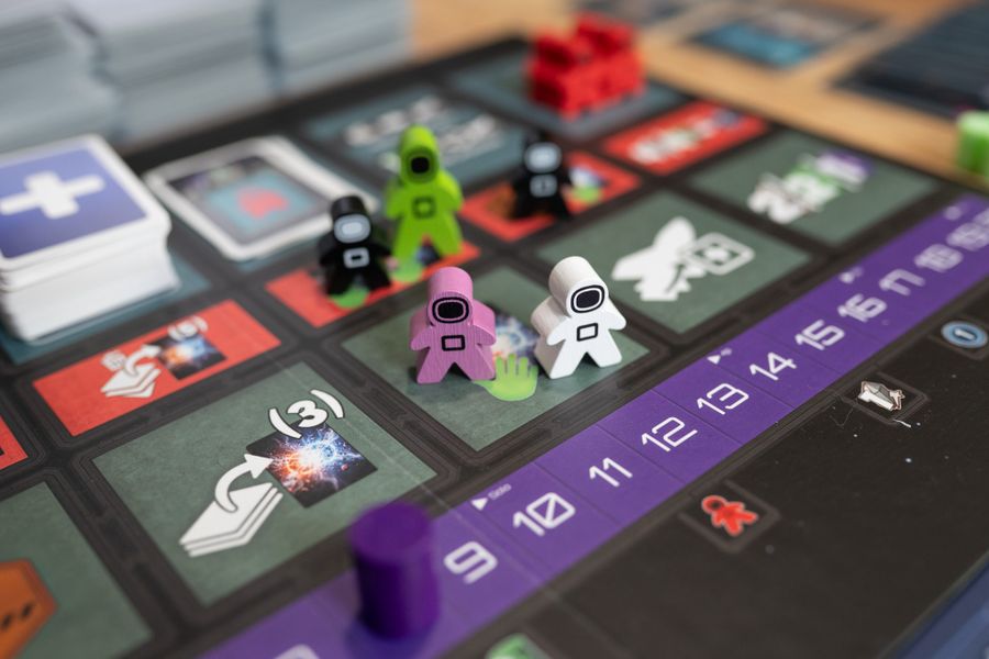 Collision Point game board showing planetary exploration map and research stations