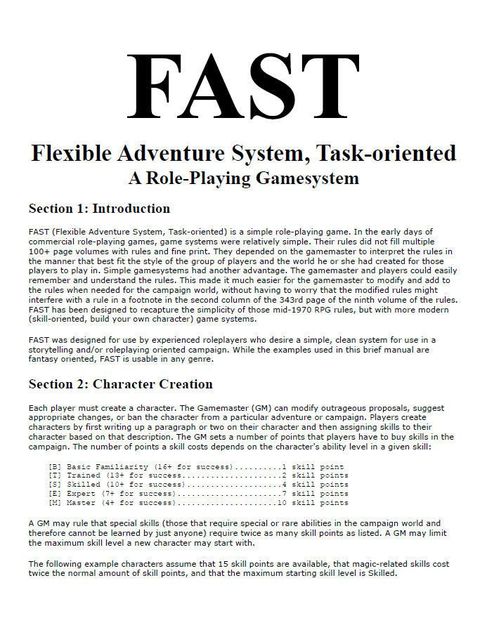 FAST - Flexible Adventure System, Task-oriented | RPG Item | RPGGeek
